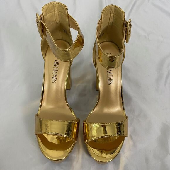 NEW Dream Pairs Metallic Gold High Heels / Open Toe Platform Sandals US 7.5 - Picture 3 of 8